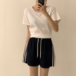 ショートパンツ バイカラーバンディングワイドバミューダパンツ(10color) NAVY(WINTER)