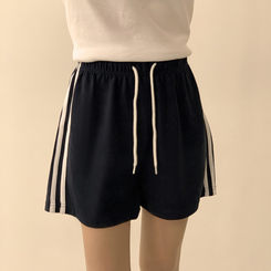 ショートパンツ バイカラーバンディングワイドバミューダパンツ(10color) NAVY(WINTER)