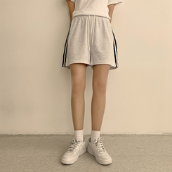 ショートパンツ バイカラーバンディングワイドバミューダパンツ(10color) MELANGE WHITE