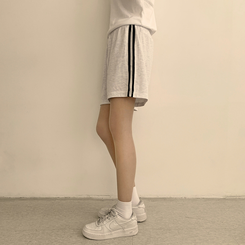 ショートパンツ バイカラーバンディングワイドバミューダパンツ(10color) MELANGE WHITE