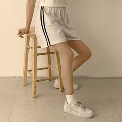 ショートパンツ バイカラーバンディングワイドバミューダパンツ(10color) MELANGE WHITE