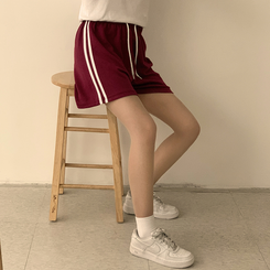ショートパンツ バイカラーバンディングワイドバミューダパンツ(10color) BURGUNDY