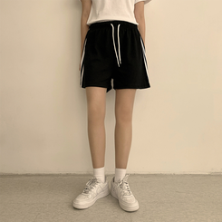 ショートパンツ バイカラーバンディングワイドバミューダパンツ(10color) BLACK
