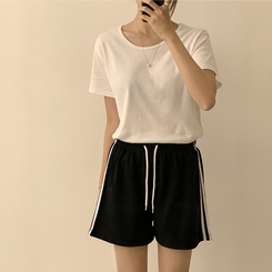 ショートパンツ バイカラーバンディングワイドバミューダパンツ(10color) BLACK