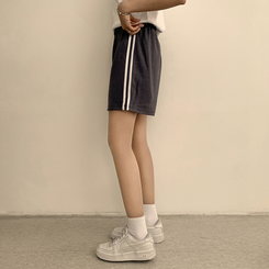ショートパンツ バイカラーバンディングワイドバミューダパンツ(10color) CHARCOAL