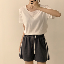ショートパンツ バイカラーバンディングワイドバミューダパンツ(10color) CHARCOAL