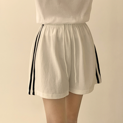 ショートパンツ バイカラーバンディングワイドバミューダパンツ(10color) IVORY