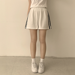 ショートパンツ バイカラーバンディングワイドバミューダパンツ(10color) IVORY
