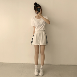 ショートパンツ バイカラーバンディングワイドバミューダパンツ(10color) IVORY