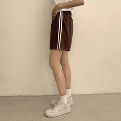 ショートパンツ バイカラーバンディングワイドバミューダパンツ(10color) BROWN