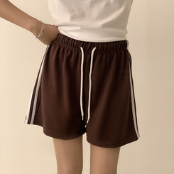ショートパンツ バイカラーバンディングワイドバミューダパンツ(10color) BROWN