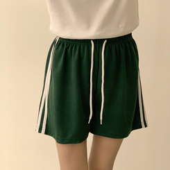 ショートパンツ バイカラーバンディングワイドバミューダパンツ(10color) DEEP GREEN