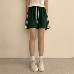 ショートパンツ バイカラーバンディングワイドバミューダパンツ(10color) DEEP GREEN