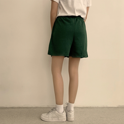 ショートパンツ バイカラーバンディングワイドバミューダパンツ(10color) DEEP GREEN