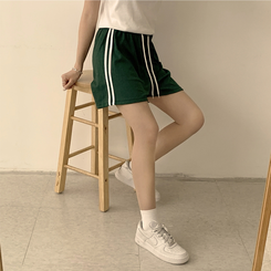 ショートパンツ バイカラーバンディングワイドバミューダパンツ(10color) DEEP GREEN