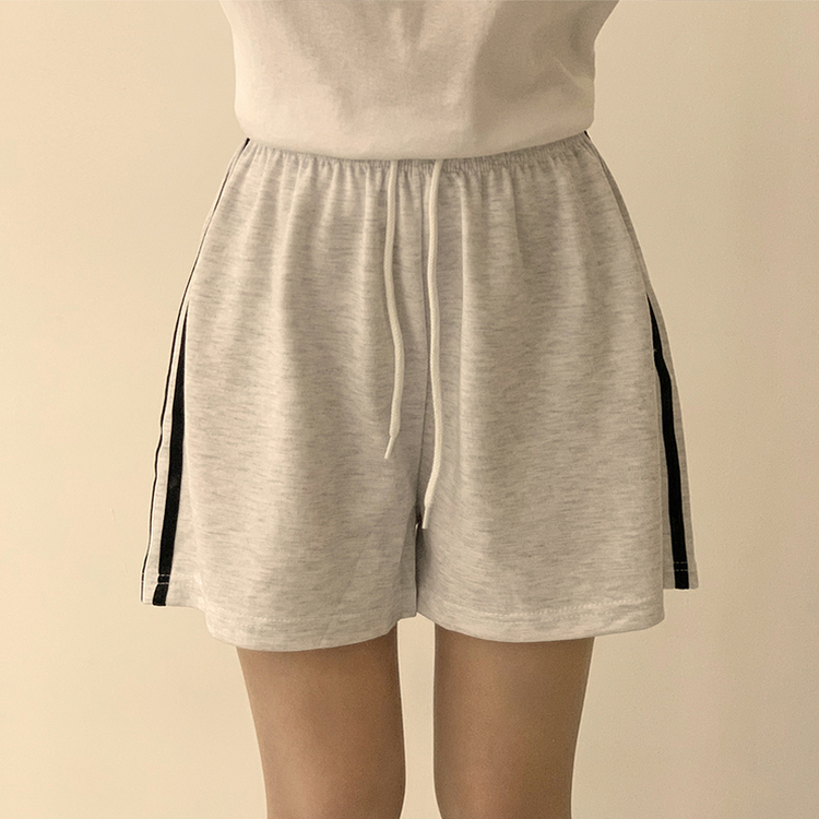 ショートパンツ バイカラーバンディングワイドバミューダパンツ(10color) MELANGE WHITE