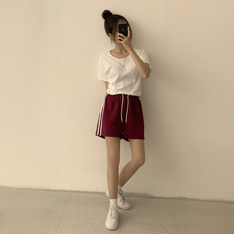 ショートパンツ バイカラーバンディングワイドバミューダパンツ(10color) BURGUNDY