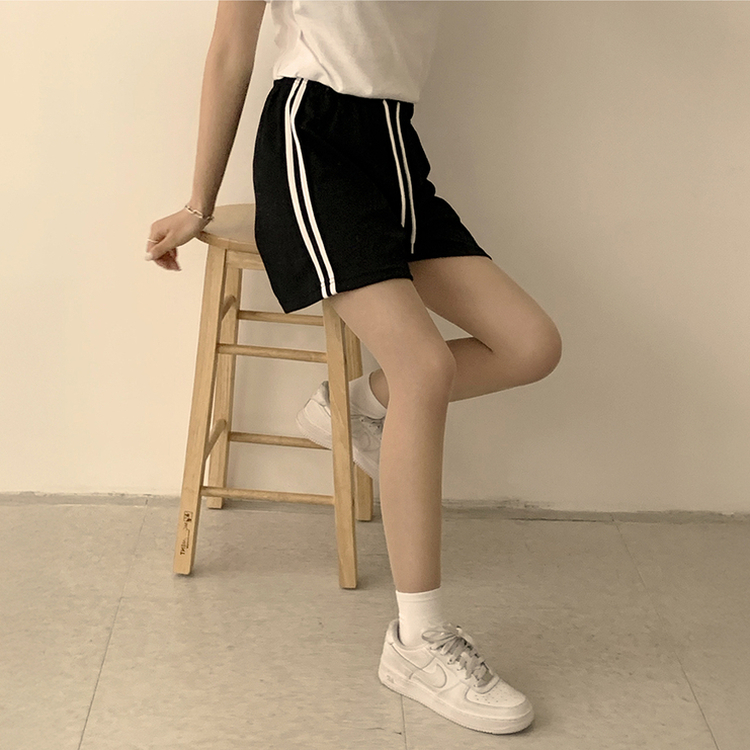 ショートパンツ バイカラーバンディングワイドバミューダパンツ(10color) BLACK