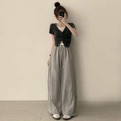 トレーニングパンツ 【丈別】ワイドバンディングスリットパンツ(5color) GREY
