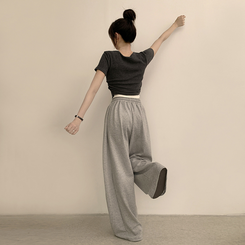 トレーニングパンツ 【丈別】ワイドバンディングスリットパンツ(5color) GREY