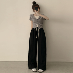 トレーニングパンツ 【丈別】ワイドバンディングスリットパンツ(5color) BLACK