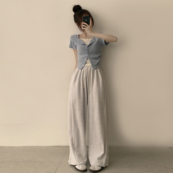 トレーニングパンツ 【丈別】ワイドバンディングスリットパンツ(5color) WHITE MELANGE