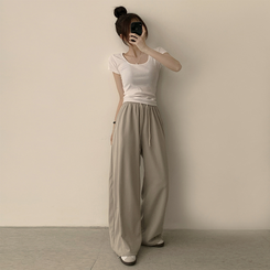 トレーニングパンツ 【丈別】ワイドバンディングスリットパンツ(5color) BEIGE