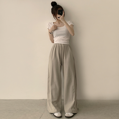 トレーニングパンツ 【丈別】ワイドバンディングスリットパンツ(5color) BEIGE