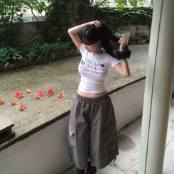 半袖Tシャツ ユニークセミクロップ半袖Tシャツ IVORY