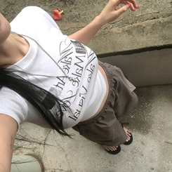 半袖Tシャツ ユニークセミクロップ半袖Tシャツ IVORY