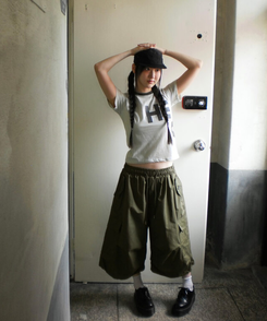ショートパンツ ストリングカーゴバミューダパンツ KHAKI