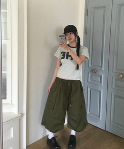 ショートパンツ ストリングカーゴバミューダパンツ KHAKI