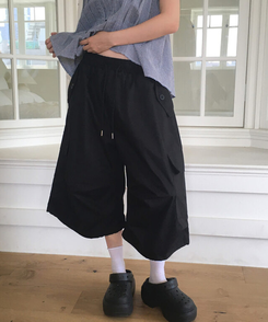 ショートパンツ ストリングカーゴバミューダパンツ BLACK