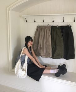 ショートパンツ ストリングカーゴバミューダパンツ BLACK