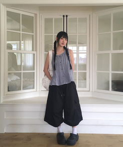 ショートパンツ ストリングカーゴバミューダパンツ BLACK