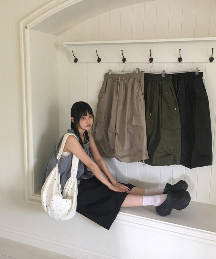 ストリングカーゴバミューダパンツ BLACK