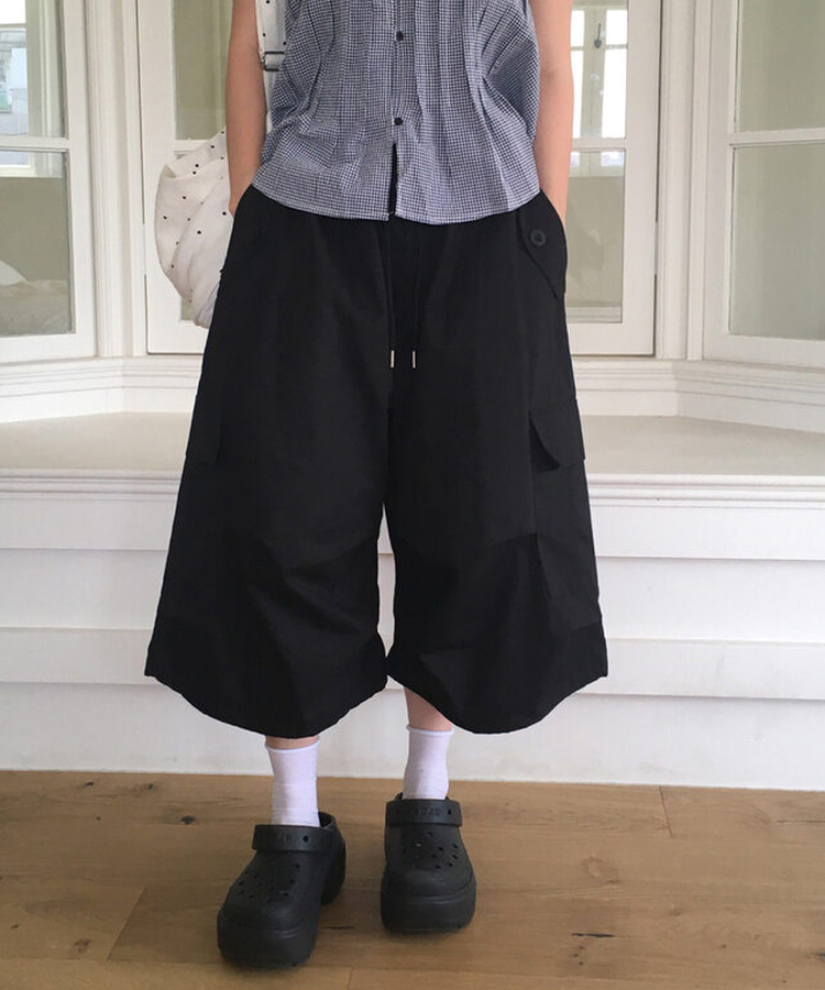 ショートパンツ ストリングカーゴバミューダパンツ BLACK