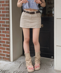 ミニスカート 【ベルト付き】ダブルリングミニスカートパンツ BEIGE