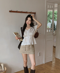 ミニスカート 【ベルト付き】ダブルリングミニスカートパンツ BEIGE