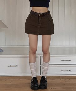 ミニスカート 【ベルト付き】ダブルリングミニスカートパンツ BROWN