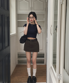 ミニスカート 【ベルト付き】ダブルリングミニスカートパンツ BROWN