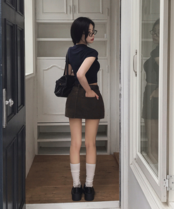ミニスカート 【ベルト付き】ダブルリングミニスカートパンツ BROWN