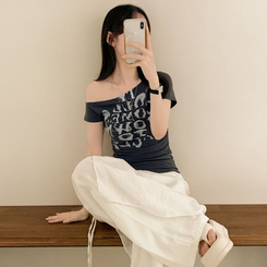 半袖Tシャツ シャーリングワンオフクロップ半袖Tシャツ CHARCOAL