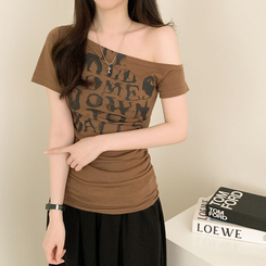 半袖Tシャツ シャーリングワンオフクロップ半袖Tシャツ BROWN