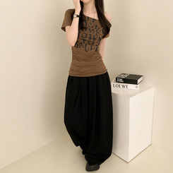 半袖Tシャツ シャーリングワンオフクロップ半袖Tシャツ BROWN