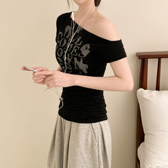 半袖Tシャツ シャーリングワンオフクロップ半袖Tシャツ BLACK