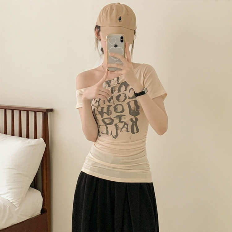 半袖Tシャツ シャーリングワンオフクロップ半袖Tシャツ IVORY