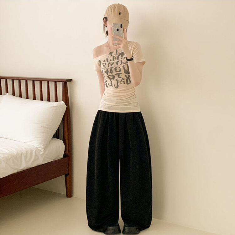 シャーリングワンオフクロップ半袖Tシャツ IVORY