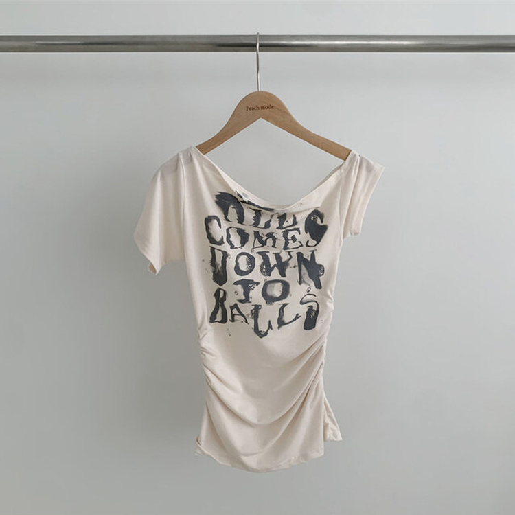 シャーリングワンオフクロップ半袖Tシャツ