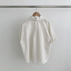 シャツ 【シュシュ付き】ストライプロールアップ半袖シャツ